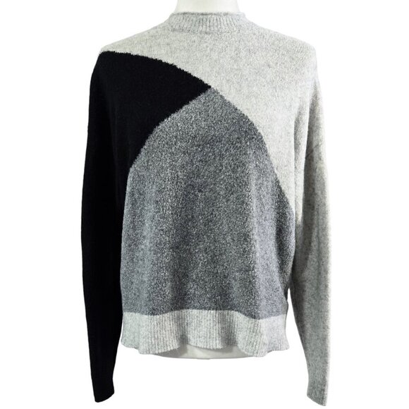 J. Crew Merino Wool Blend Gray Black Colorblock Mockneck Sweater Soft Cozy BV340 - Picture 1 of 9